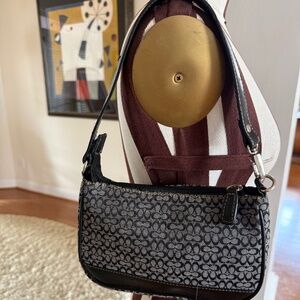 Vintage Coach Signature Small Demi Shoulder Bag Black Gray Jacquard Y2K Baguette